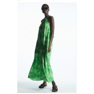 COS Green Abstract Print Sleeveless Tie Back Oversized  Maxi Dress Womens Size 6
